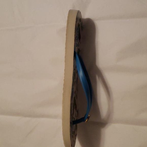Tory Burch Flip Flops Turquoise Thong Turquoise/Green Floral Print Footbed Sz 7 - Picture 6 of 7
